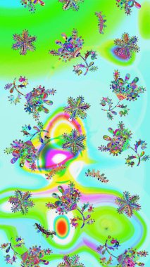 Yeşil ve nötr renklerde kar taneleri. Raster illüstrasyonu. Renkli arka planda izole tatlı kar taneleri. Kar tanesi raster deseni.