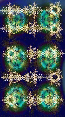 Soyut mandala veya kaprisli kar tanesi içini kaplamak sanat çizmek. Renkli arka plan üzerinde izole sevimli kar taneleri. Raster illüstrasyon.