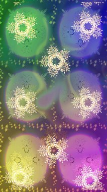 Retro tarzı, kış elementleri. Modern soyut tasarım posteri, kapak, nötr, yeşil ve mor renkli kart tasarımı. Kar taneleri tasarımı. Moda olmuş kar taneleri ve elementler Memphis kartları.