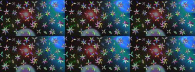 Gri ve mavi renklere karalamalar çizilmiş çiçek deseni. Raster illüstrasyonu.