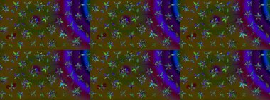 Kahverengi ve yeşil renklerde etnik çiçeklerle süslenmiş zarif bir eskiz şekli. Asya Tekstil 'inde Raster Çiçek İllüstrasyonu.