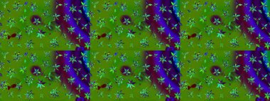 Çiçekli karalama şeklinde Raster çiçek deseni. Yumuşak, yeşil ve kahverengi renkte yaz çiçekleri. Raster illüstrasyonu.