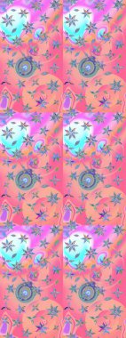 Raster suluboya çiçek deseni, narin çiçekler, pembe ve nötr çiçekler, tebrik kartı şablonu. Güzel kumaş deseni.