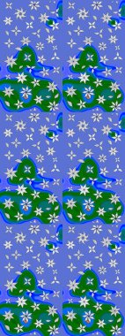 Raster illüstrasyonu. Mavi ve yeşil renklere karalamalar çizilmiş çiçek deseni.