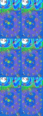 Colour Spring Theme sketch pattern Background. Sketch Floral Pattern in Raster illustration. Flowers on blue and violet colors. Flat Flower Elements Design.