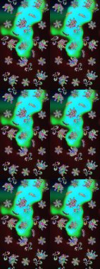 Kabile sanatı boho baskısı, klasik çiçek arkaplanı. Arkaplan dokusu, duvar kağıdı, kahverengi ve yeşil renkli çiçek teması. Soyut etnik raster çizim kalıbı.