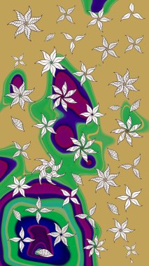 Colour Spring Theme sketch pattern Background. Flat Flower Elements Design. Sketch Floral Pattern in Raster illustration. Flowers on yellow and green colors.