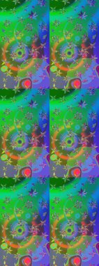 Soyut etnik raster çizim kalıbı. Arkaplan dokusu, duvar kağıdı, yeşil ve mavi renkli çiçek teması. Kabile sanatı boho baskısı, klasik çiçek arkaplanı.