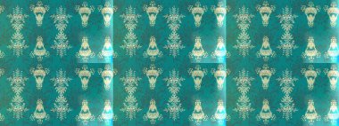 Mavi, yeşil ve nötr renklerde çiçekler. Kumaş desenli papatya çiçekleri ayrıntıları.