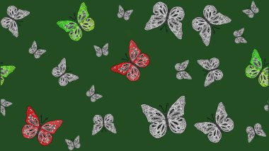 Tekrarlanan karalamalar. Renk çizimi kalıbı. Mistik, semboller. Yeşil arkaplanda el çizimi.