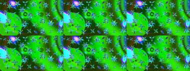 Çocuksu tasarım. Elle çizilmiş çiçek desenli Raster çizimi. Tekstil, kumaş, ambalaj, hatıra defteri için hoş bir çiçek arkaplanı. Yeşil ve mavi arkaplanda.