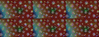 Flowers on brown and red colors. Raster illustration. Flat Flower Elements Design. Colour Spring Theme sketch pattern Background. Sketch floral pattern with flowers, watercolor.