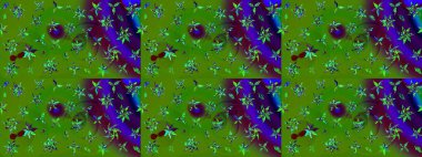 Suluboya çizim kalıbı. Çiçek izi. Suluboya tarzında yeşil ve kahverengi renkte çiçekler.