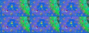 Raster illüstrasyonu. Küçük çiçekteki sevimli çiçek deseni. Yumuşak, yaz çiçekleri mavi ve yeşil renklerde. Raster deseni.