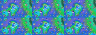 Sabıka fotoğraflarında, bebek kıyafetlerinde, duvar kâğıtlarında, paket kutularında falan kullanılabilir. Zarif, parlak ve eskiz mavi ve yeşil çiçek deseni tasarımı.