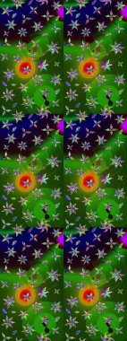 Küçük çiçekli basit bir çiçek çizimi. Moda baskısı, albüm, ambalaj kağıdı ve duvar kağıdı için zarif dekoratif süslemeler. Yeşil ve siyah renkli şirin çiçekler. Raster illüstrasyonu.