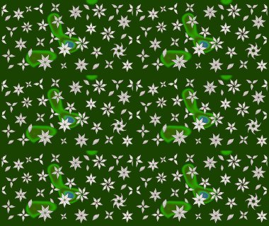 Yeşil renkli çiçekler. Hediye ambalaj kağıdı, tebrik kartları, posterler ve pankart tasarımı. Raster düz çiçek çizim deseni.