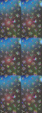 Millefleur 'lar. Küçük gri ve mavi renkte güzel bir besin torbası deseni, çiçekler. Tekstil, kumaş, kapaklar, duvar kağıtları, baskı, paket, koleksiyon defteri, örgü, dekupaj için çiçek arkaplanı..