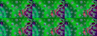 Hand drawn abstract fancy elements. Blue and green colors. Watercolor painting imitation Raster illustration. Summer blooming theme. Vintage flowers.