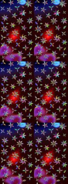 Kahverengi ve siyah renkli küçük çiçekler ve kahverengi ve siyah renkli komik böcekler, raster deseni, illüstrasyon.