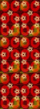 Raster illüstrasyonu. Noel stili. Kırmızı, kahverengi ve turuncu renkte kar taneleri.