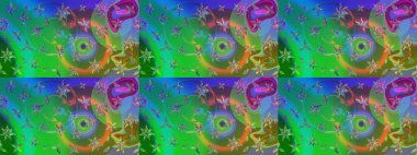 Renkli Bahar Teması eskiz kalıbı. Raster illüstrasyonundaki çiçek desenli çizim. Düz Çiçek Elementleri Tasarımı. Yeşil ve mavi renkte çiçekler.