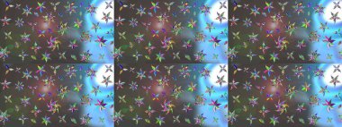 Raster illüstrasyonu. Çiçek desenli çizim. Raster illüstrasyonu. Asya tekstil tarzında. Gri ve mavi renkte çiçekler.