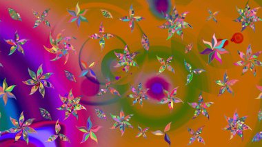 El çizimi çiçekli soyut çizim kalıbı. Raster illüstrasyonu. Turuncu ve kahverengi renkte çiçekler.