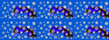 Floral pattern. Flourish ornamental spring garden texture. Flowers on blue and neutral colors. Flower sketch on blue and neutral colors. Raster illustration.