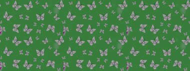 Davetiye, kart ve parmak izi için basit kadınsı bir model. Yeşil ve gri arka planda kelebek. Raster illüstrasyonu. Çizim.