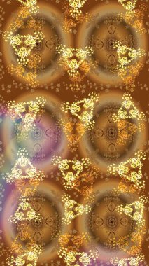 Kahverengi, bej ve sarı kar taneleri. Renkler. Raster illüstrasyonu. Kar tanelerinin soyut arkaplanlı Noel şablonu. Noel ve Yeni Yıl moda baskıları için tatil tasarımı.