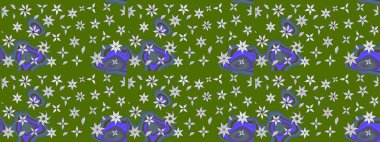 Millefleur 'lar. Küçük yeşil ve nötr çiçeklerle oldukça eski bir besin torbası deseni. Tekstil, kumaş, kapaklar, duvar kağıtları, baskı, paket, koleksiyon defteri, örgü, dekupaj için çiçek arkaplanı.