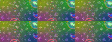 Raster suluboya çiçek deseni, narin çiçekler, yeşil ve mavi çiçekler, tebrik kartı şablonu. Raster Güzel kumaş deseni.