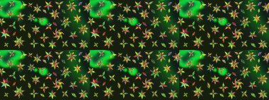 Gri ve yeşil renkli çiçekler. Raster illüstrasyonu. Raster illüstrasyonu. Asya tekstil tarzında. Çiçek desenini çiz.