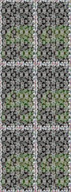 1950-1960 motifleri. Retro tekstil tasarım koleksiyonu. Çiçekli ipek eşarp. El çizimi çiçek unsurları olan soyut, dikişsiz raster deseni. Gri üzerine gri.