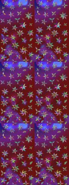 Raster illüstrasyonu. Mor ve kırmızı kıvırcık çiçekler mor ve kırmızı renklerde şekillenir. Klasik çiçek tasarım elementleri.