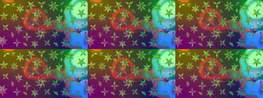 Eskiz arkaplan modeli. Yapraklı çiçekler ve yeşil ve kahverengi renkli papatya çiçekleri. Raster - stok.