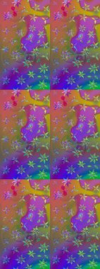 Güzel kumaş deseni. Raster suluboya deseni, narin çiçekler, menekşe ve kahverengi çiçekler, tebrik kartı şablonu..