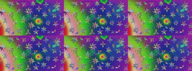 Yeşil ve mavi renkte çiçekler. Düz Çiçek Elementleri Tasarımı. Renkli Bahar Teması eskiz kalıbı. Güzel çiçek deseni..