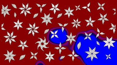 Flowers on red and blue colors. Cute flower raster pattern. Flat Flower Elements Design. Colour Summer Theme sketch pattern Background.