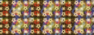 Çiçekli ipek eşarp. Retro tekstil tasarım koleksiyonu. 1950-1960 motifleri. Kahverengi üzerine kahverengi. El çizimi çiçek elementleri ile soyut çizim raster deseni.