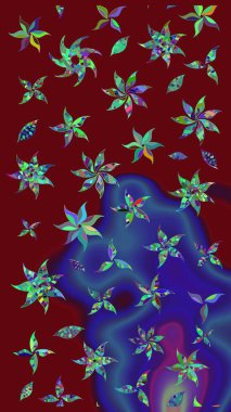 Çiçek süslemeli çizim deseni. Raster illüstrasyonu. Kırmızı renkte çiçekler.