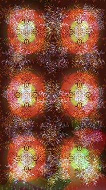 Yuvarlak raster kar tanesi. Raster illüstrasyonu. Güzel kar tanesi. Renkli arka planda izole tatlı kar taneleri. Soyut kış kahverengi, turuncu ve nötr süs.