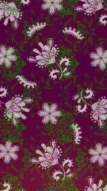 Mor, yeşil ve nötr renklerde çiçekler. Elle boyanmış suluboya resim çizimi çiçekler ve bitkiler.