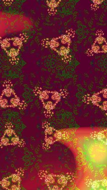 Raster illüstrasyonu. Mor, kırmızı ve yeşil renkte çiçekler. Tropikal çizim çiçek deseni.