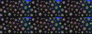 Tropik çiçek desenleri. Raster illüstrasyonu. Gri ve mavi renkte çiçekler.