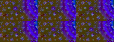 Çiçekli karalama şeklinde Raster çiçek deseni. Yumuşak, bahar çiçekli arka plan. Kahverengi ve mor renkte çiçekler.