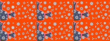 Raster illustration. Flourish ornamental spring garden texture. Floral pattern. Flowers on orange and neutral colors. Flower sketch on orange and neutral colors.