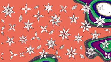 Modern stil dokusu. Çiçek desenli raster, turuncu ve nötr çizgi grafik desenli soyut raster arkaplan.