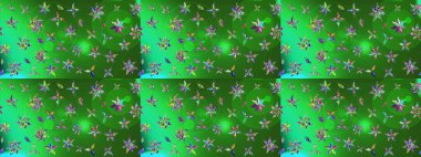 Yeşil ve mavi renkte çiçekler. Raster illüstrasyonu. El çizimi çiçekli soyut çizim deseni.